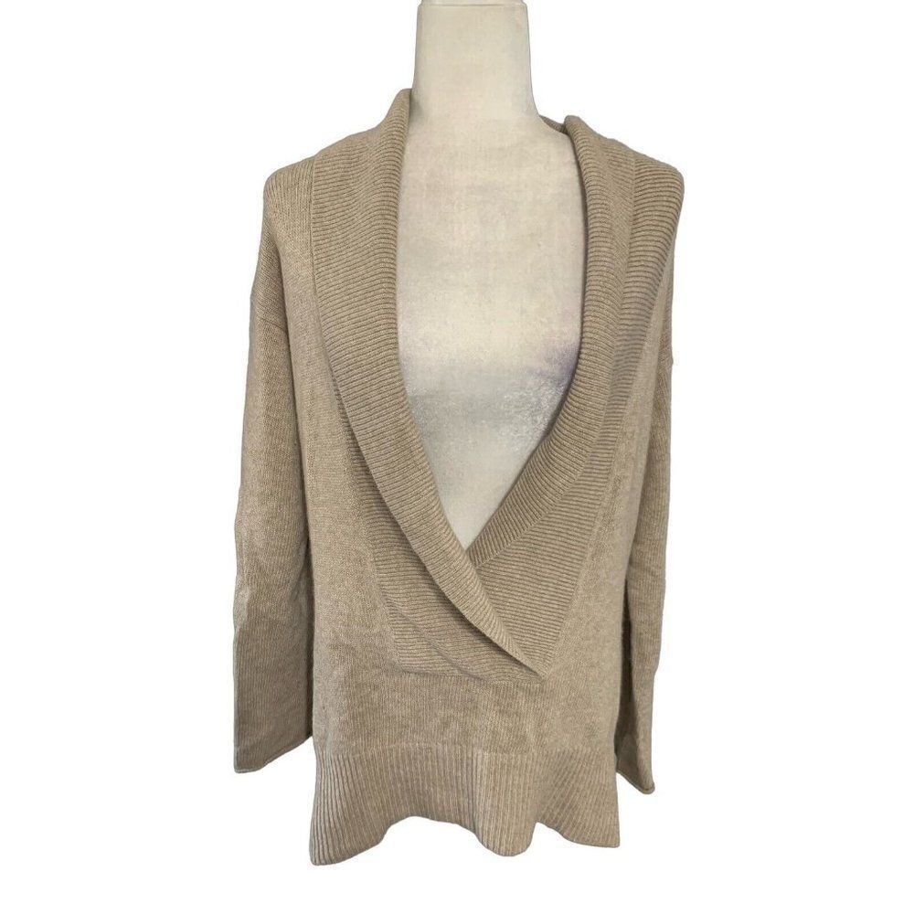 banana republic womens solid beige v neck long sleeve sweater top medium